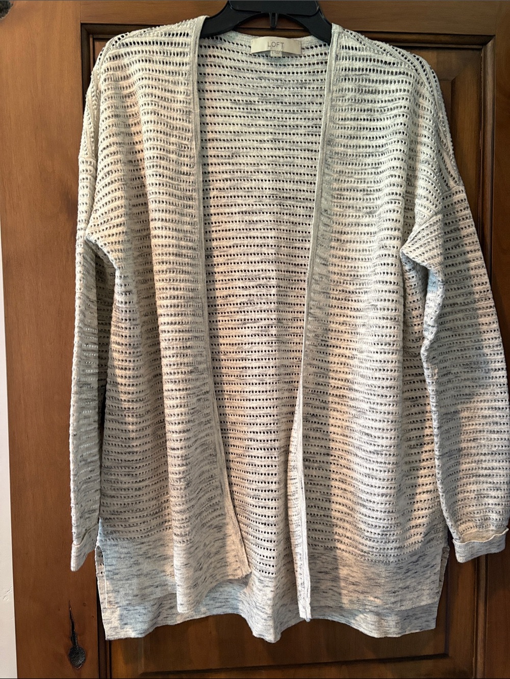 LOFT Open-Front Pointelle Cardigan - Light Gray